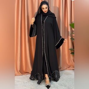 Elegant Black Abaya with White Trim
